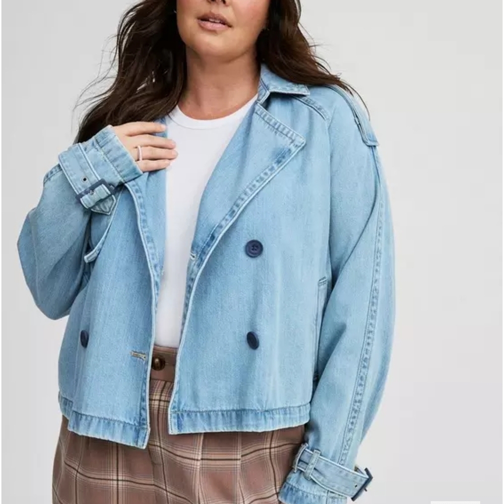 Torrid Light Blue Denim Jacket with Dark Buttons